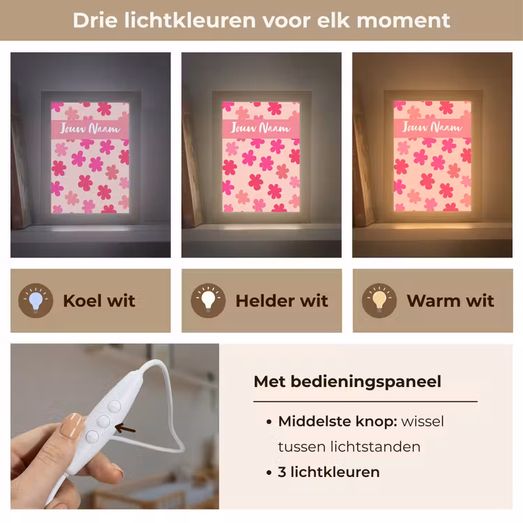 Bloemen - Patroon - Roze Light Box met kabel (Kinderlampje) klein -USP_lichtkleurNL