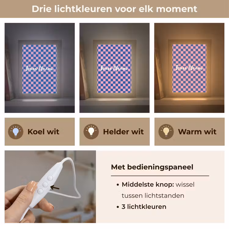Blokjes - Blauw - Roze Light Box met kabel (Kinderlampje) klein -USP_lichtkleurNL
