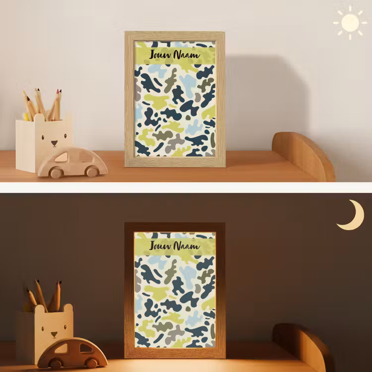 Camouflage - Groen - Blauw - Jongens - Kinderen Light Box met kabel (Kinderlampje) klein -sfeer3_kind