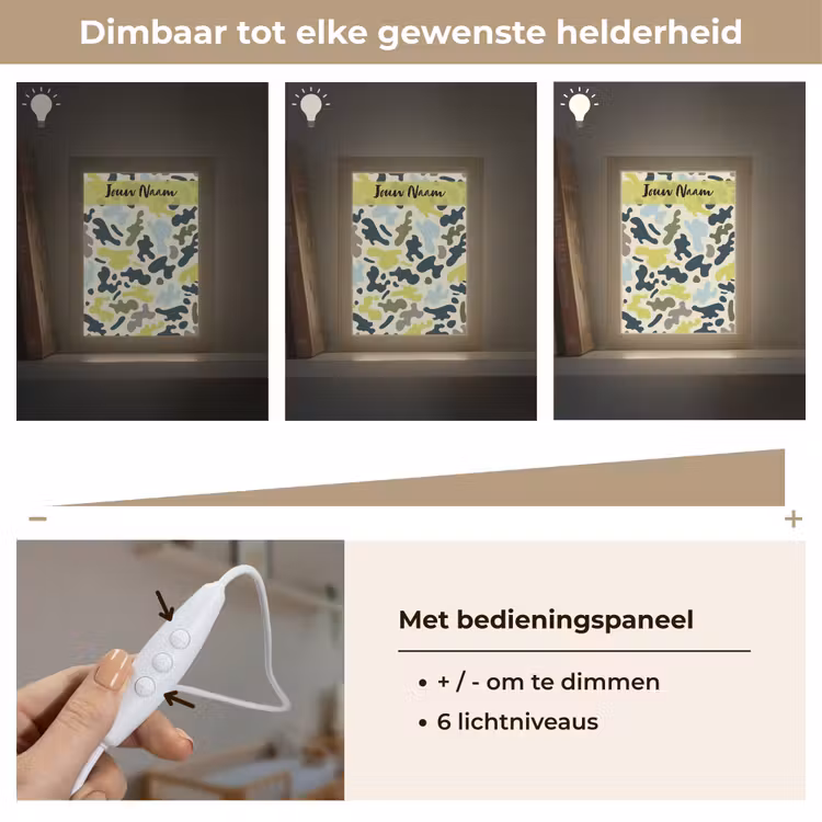 Camouflage - Groen - Blauw - Jongens - Kinderen Light Box met kabel (Kinderlampje) klein -USP_dimbaarNL