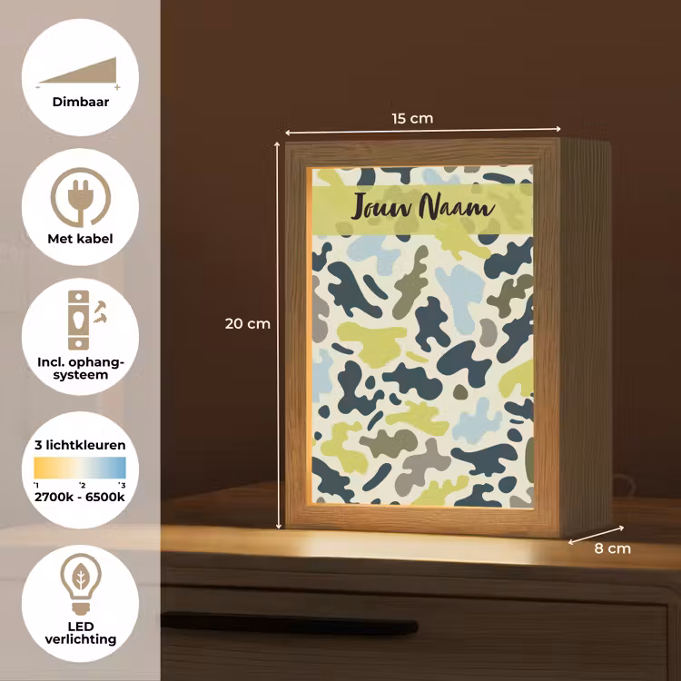 Camouflage - Groen - Blauw - Jongens - Kinderen Light Box met kabel (Kinderlampje) klein -USP_NL