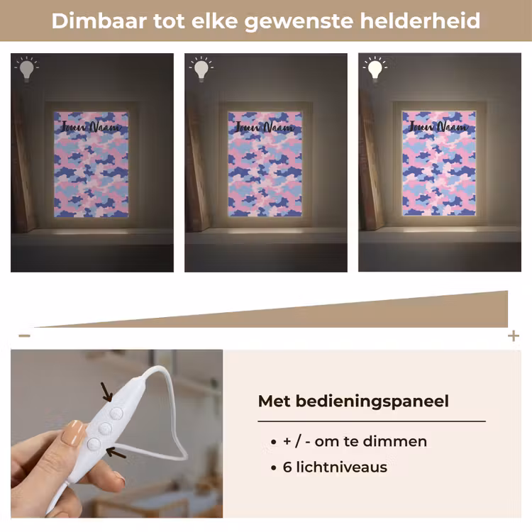 Camouflage - Roze - Blauw Light Box met kabel (Kinderlampje) klein -USP_dimbaarNL