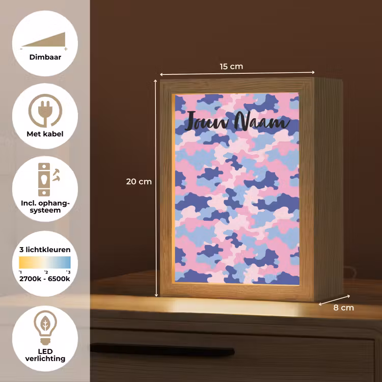 Camouflage - Roze - Blauw Light Box met kabel (Kinderlampje) klein -USP_NL