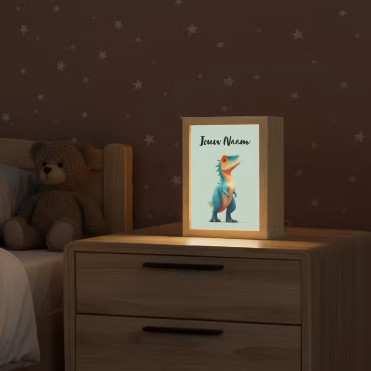 Cartoon - Dino - Oranje - Stekels Light Box met kabel (Kinderlampje) klein -sfeer1_kind