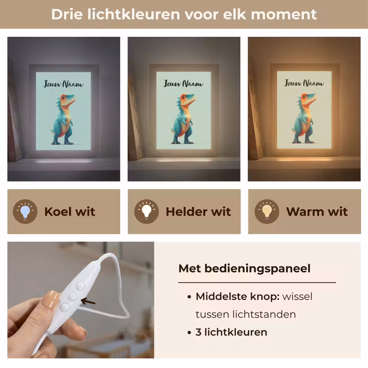 Cartoon - Dino - Oranje - Stekels Light Box met kabel (Kinderlampje) klein -USP_lichtkleurNL
