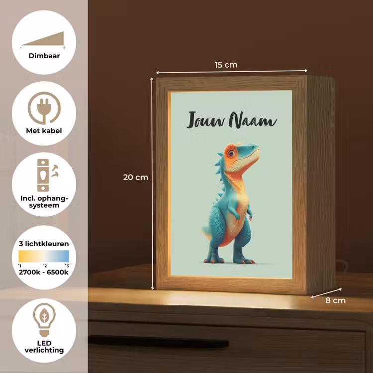 Cartoon - Dino - Oranje - Stekels Light Box met kabel (Kinderlampje) klein -USP_NL