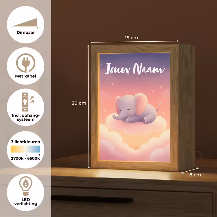 Dier - Roze - Wolken Light Box met kabel (Kinderlampje) klein -USP_NL
