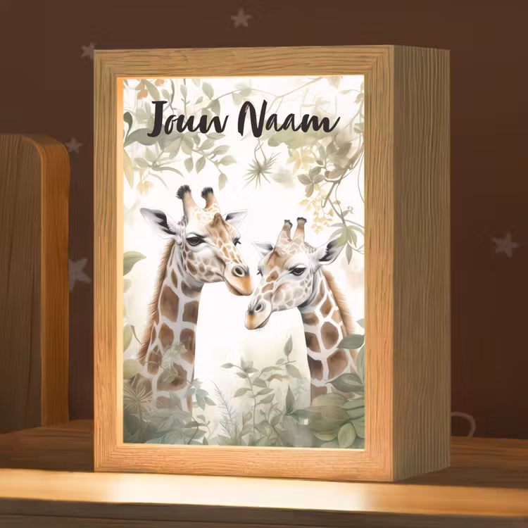 Dieren - Giraffe - Bladeren - Kinderen Light Box met kabel (Kinderlampje) klein -zzz_3d_website