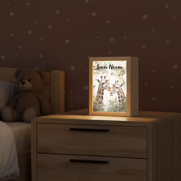 Dieren - Giraffe - Bladeren - Kinderen Light Box met kabel (Kinderlampje) klein -sfeer1_kind