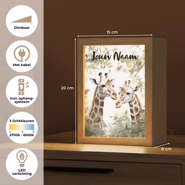 Dieren - Giraffe - Bladeren - Kinderen Light Box met kabel (Kinderlampje) klein -USP_NL