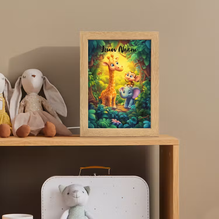 Dieren - Jungle - Giraf - Olifant - Aapje Light Box met kabel (Kinderlampje) klein -sfeer2_kind