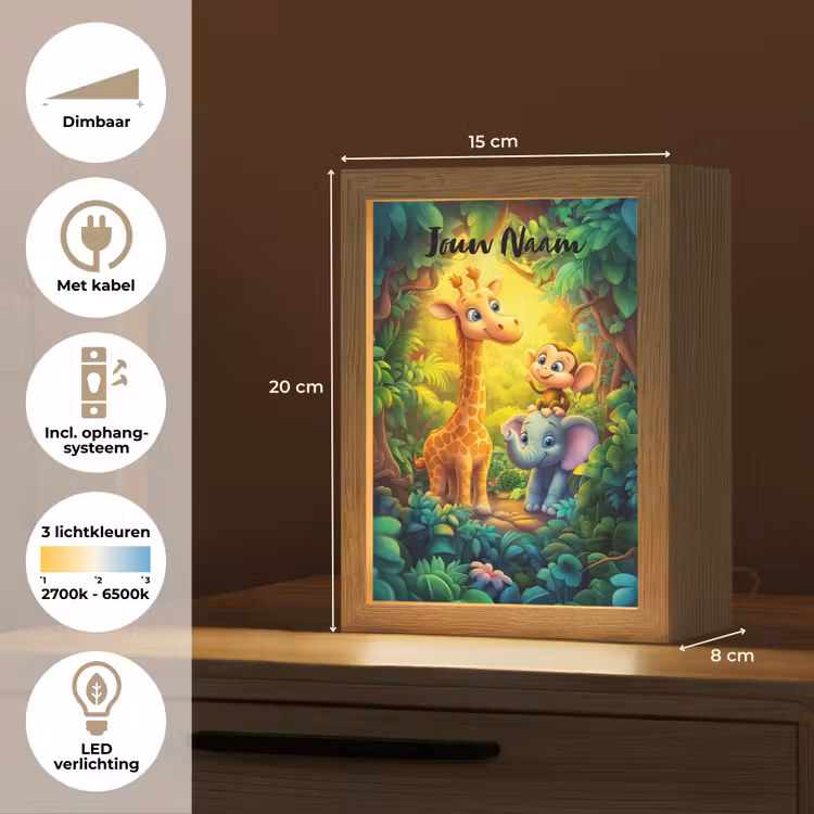 Dieren - Jungle - Giraf - Olifant - Aapje Light Box met kabel (Kinderlampje) klein -USP_NL