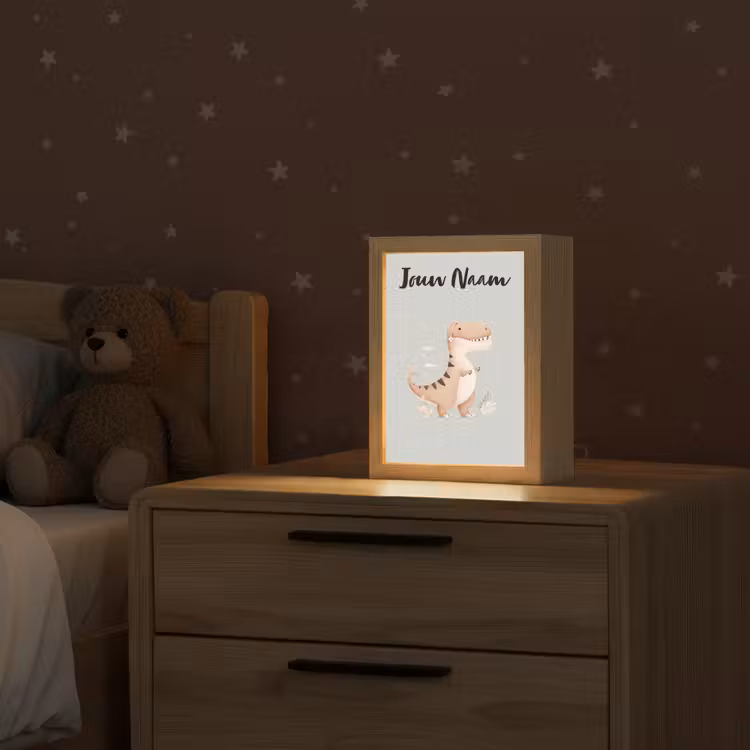 Dino - Blauw - Bloemen Light Box met kabel (Kinderlampje) klein -sfeer1_kind