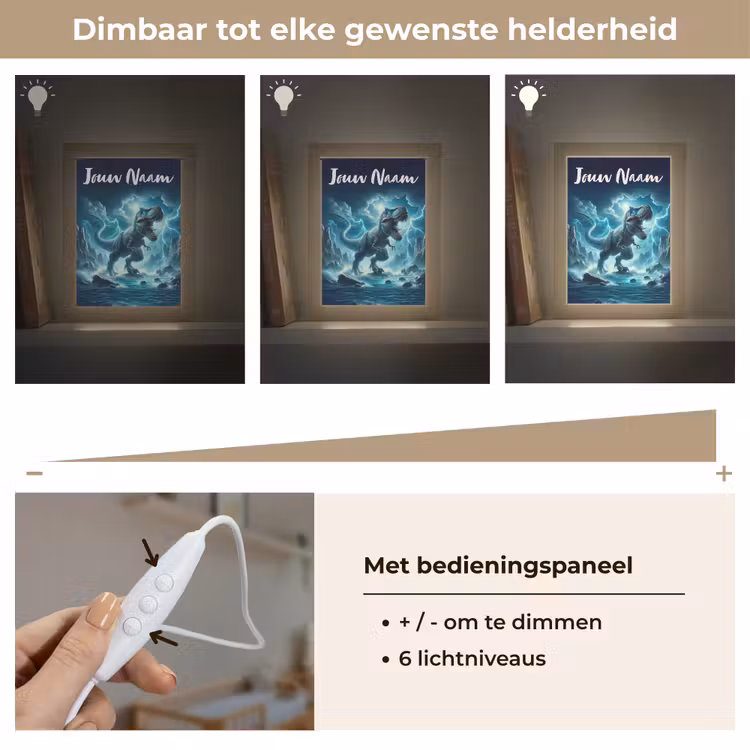 Dino - Blauw - Jongens Light Box met kabel (Kinderlampje) klein -USP_dimbaarNL