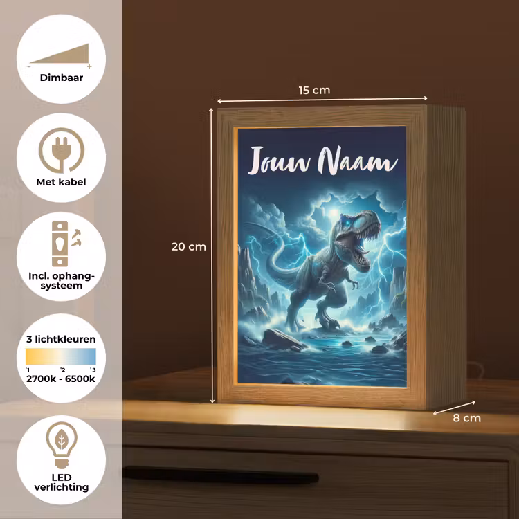 Dino - Blauw - Jongens Light Box met kabel (Kinderlampje) klein -USP_NL