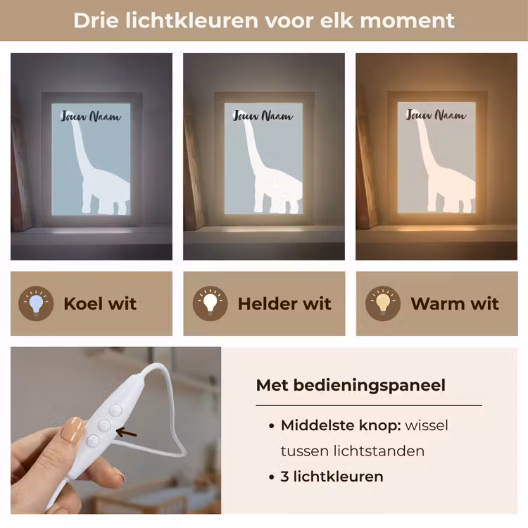 Dino - Brachiosaurus - Dinosaurus - Blauw Light Box met kabel (Kinderlampje) klein -USP_lichtkleurNL