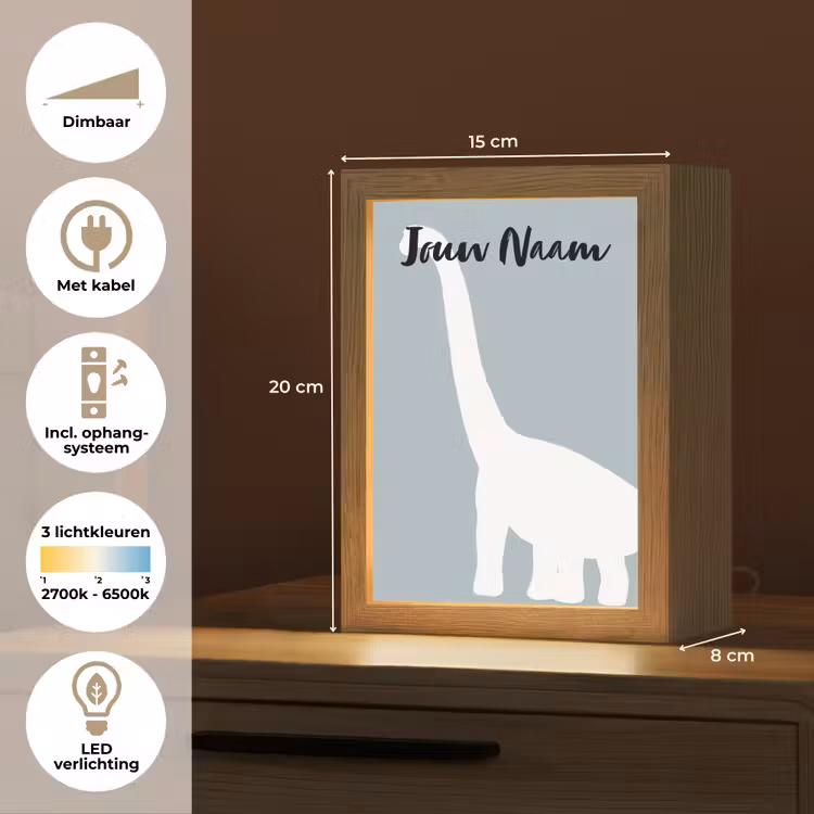 Dino - Brachiosaurus - Dinosaurus - Blauw Light Box met kabel (Kinderlampje) klein -USP_NL