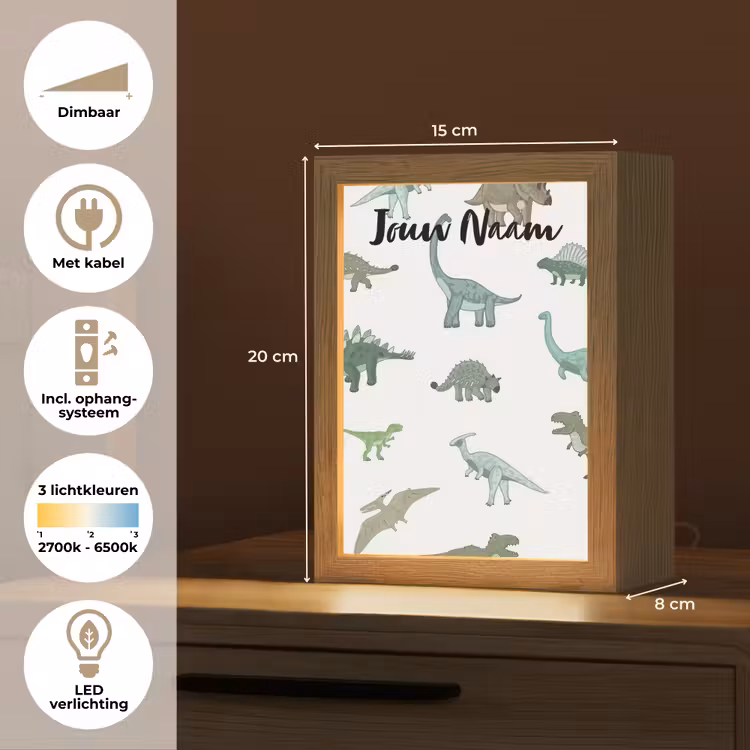 Dino - Groen - Jongens - Dinosaurus - Blauw Light Box met kabel (Kinderlampje) klein -USP_NL