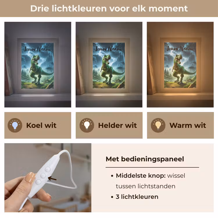 Dino - Jongens - Groen - Blauw - T-Rex Light Box met kabel (Kinderlampje) klein -USP_lichtkleurNL