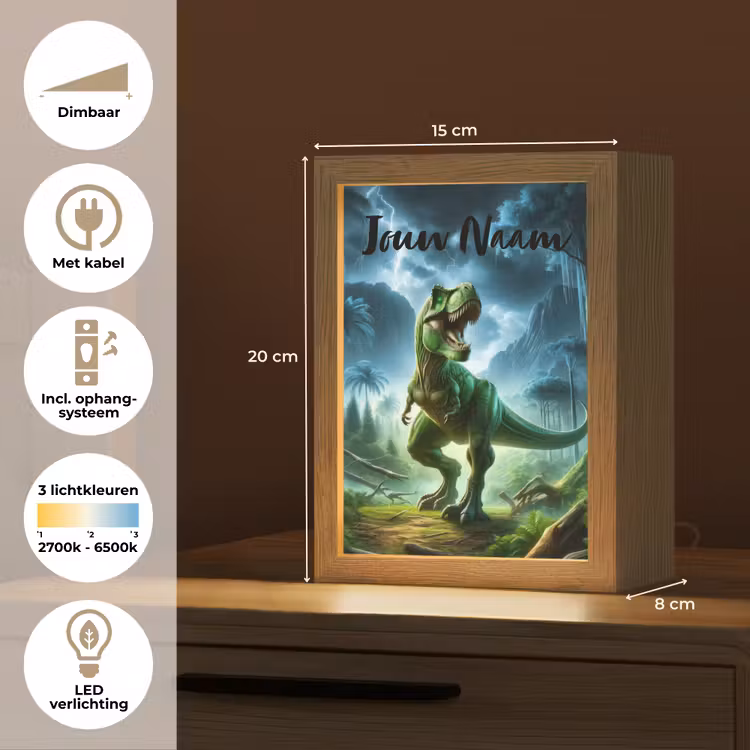 Dino - Jongens - Groen - Blauw - T-Rex Light Box met kabel (Kinderlampje) klein -USP_NL