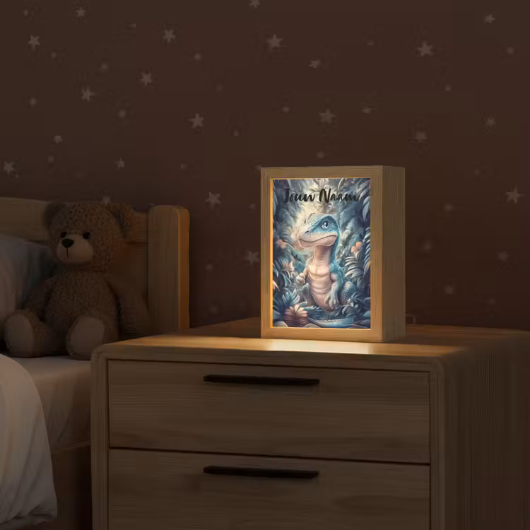 Dino - Jungle - Blauw Light Box met kabel (Kinderlampje) klein -sfeer1_kind