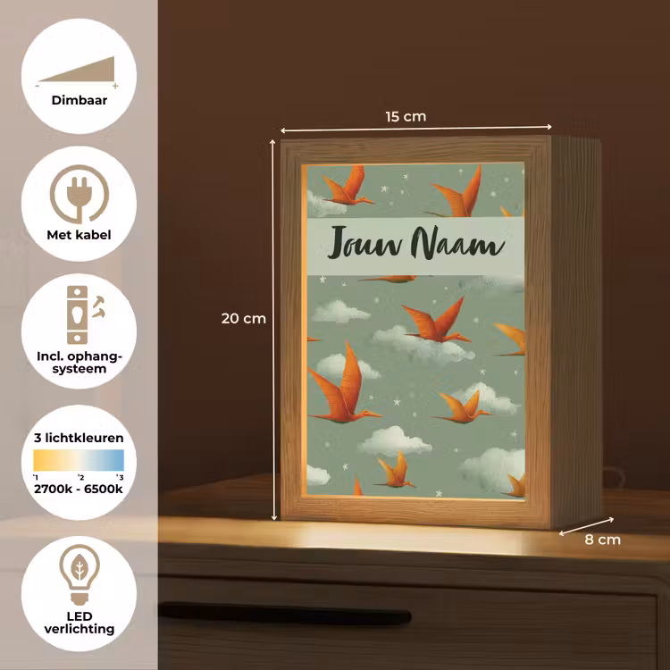 Dino - Oranje - Patroon - Wolken Light Box met kabel (Kinderlampje) klein -USP_NL