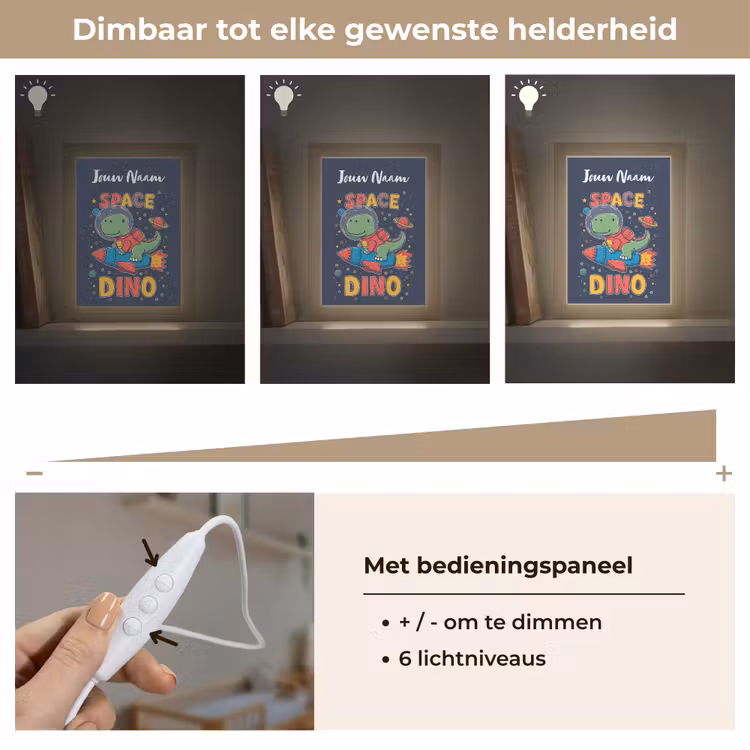 Dino - Raket - Kleurrijk Light Box met kabel (Kinderlampje) klein -USP_dimbaarNL