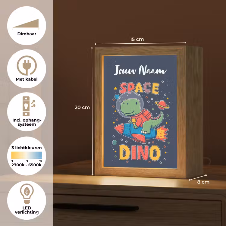 Dino - Raket - Kleurrijk Light Box met kabel (Kinderlampje) klein -USP_NL