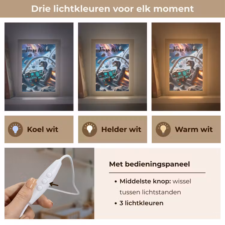 Dino - Ruimte - Jongens Light Box met kabel (Kinderlampje) klein -USP_lichtkleurNL