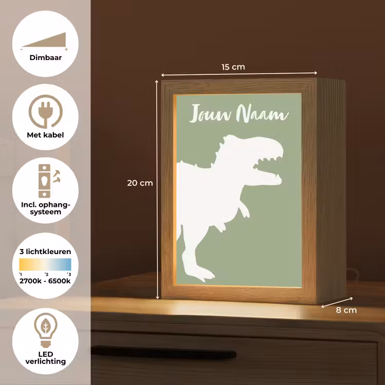 Dino - T-rex - Dinosaurus - Groen - Tyrannosaurus rex Light Box met kabel (Kinderlampje) klein -USP_NL