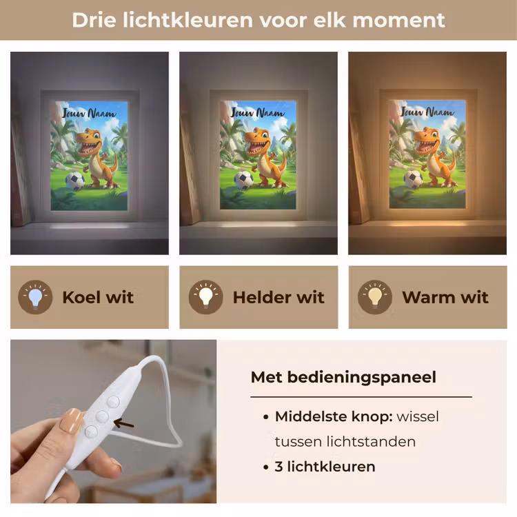 Dino - Voetbal - Groen Light Box met kabel (Kinderlampje) klein -USP_lichtkleurNL