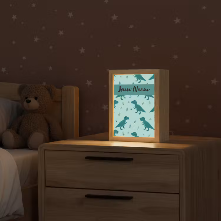 Dinosaurus - Blauw - Bladeren - Voetafdrukken Light Box met kabel (Kinderlampje) klein -sfeer1_kind