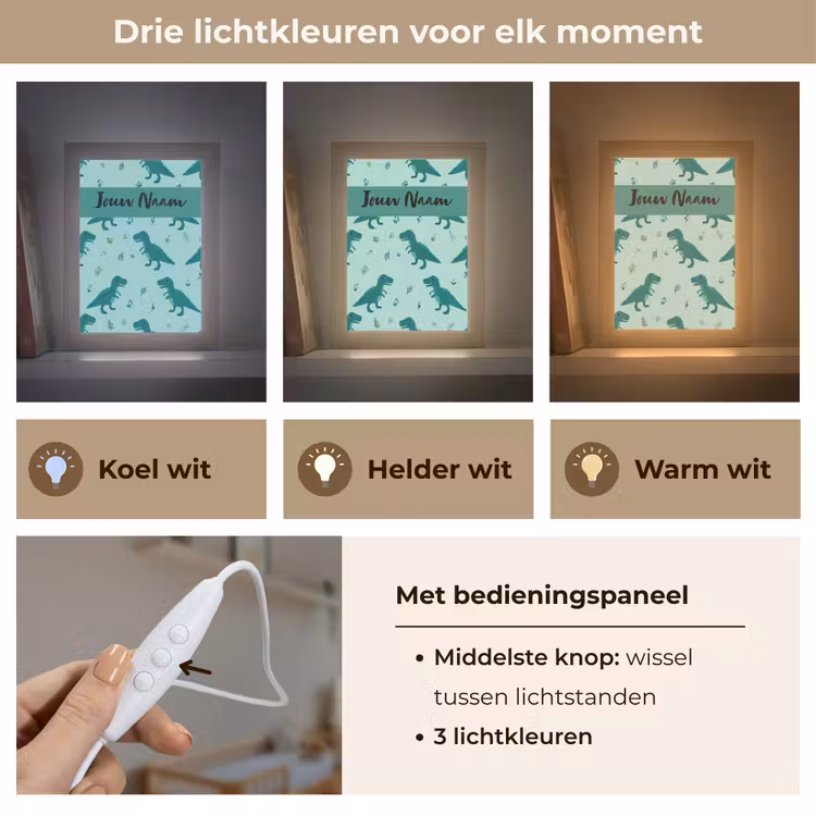 Dinosaurus - Blauw - Bladeren - Voetafdrukken Light Box met kabel (Kinderlampje) klein -USP_lichtkleurNL