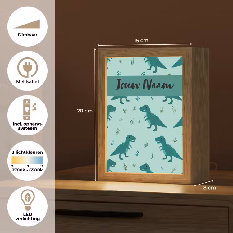 Dinosaurus - Blauw - Bladeren - Voetafdrukken Light Box met kabel (Kinderlampje) klein -USP_NL