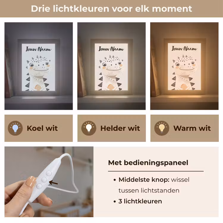Dinosaurus - Pastel kleuren Light Box met kabel (Kinderlampje) klein -USP_lichtkleurNL