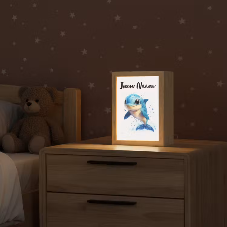 Dolfijn - Blauw - Water - Druppels Light Box met kabel (Kinderlampje) klein -sfeer1_kind