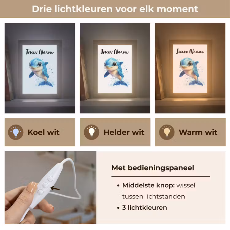 Dolfijn - Blauw - Water - Druppels Light Box met kabel (Kinderlampje) klein -USP_lichtkleurNL