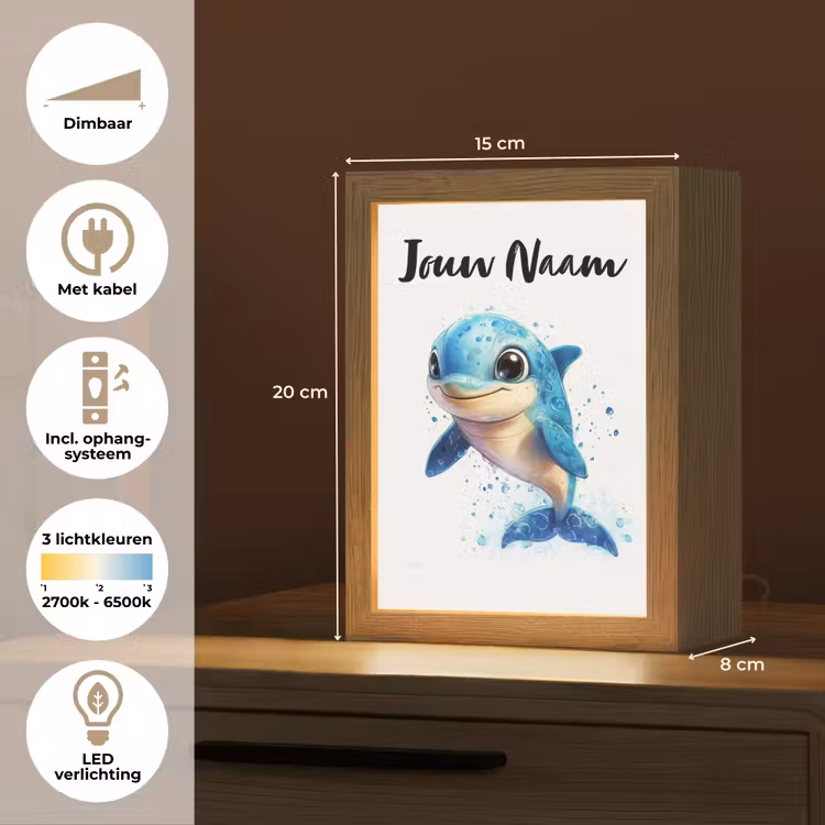 Dolfijn - Blauw - Water - Druppels Light Box met kabel (Kinderlampje) klein -USP_NL