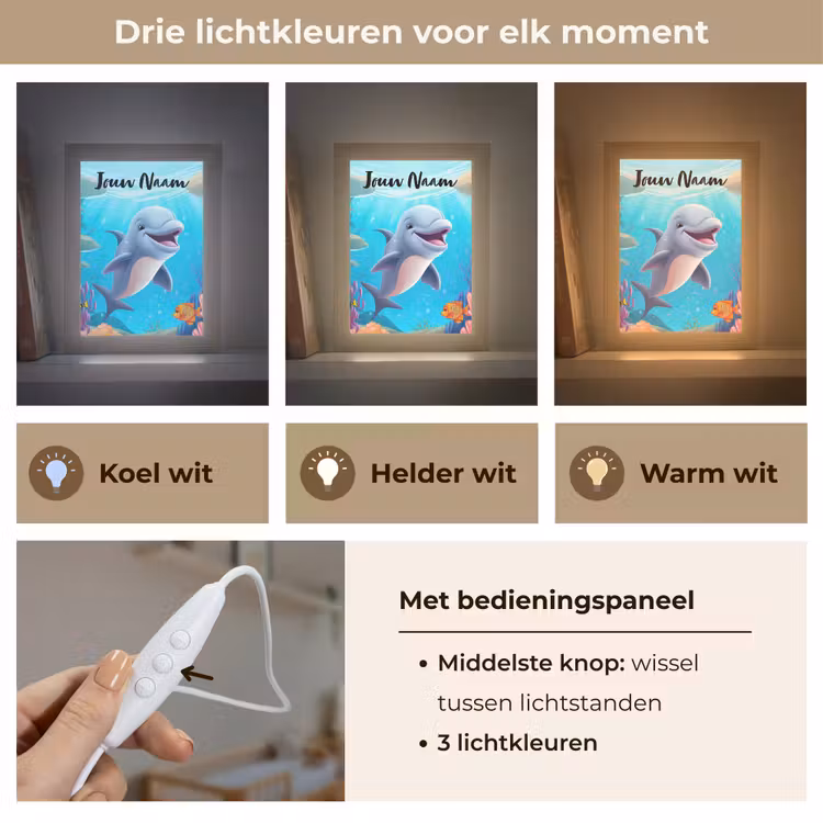 Dolfijn - Zeedieren - Onderwater - Kinderen - Meisjes Light Box met kabel (Kinderlampje) klein -USP_lichtkleurNL