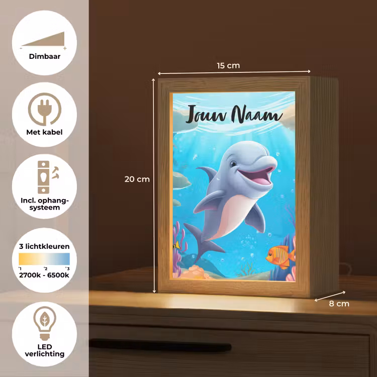 Dolfijn - Zeedieren - Onderwater - Kinderen - Meisjes Light Box met kabel (Kinderlampje) klein -USP_NL