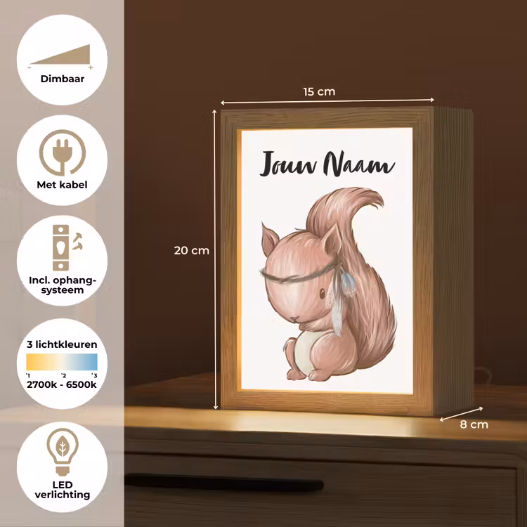 Eekhoorn - Dier - Bosdieren - Bruin Light Box met kabel (Kinderlampje) klein -USP_NL