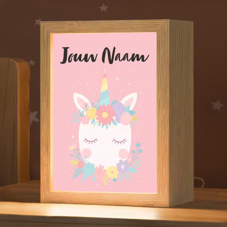 Eenhoorn - Bloemen - Roze Light Box met kabel (Kinderlampje) klein -zzz_3d_website
