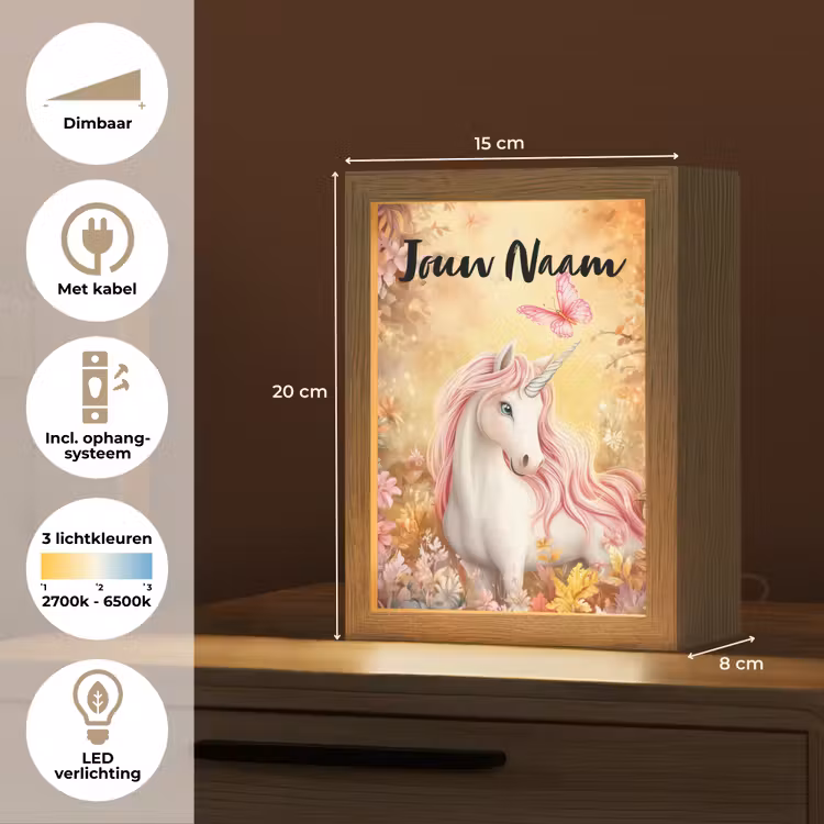 Eenhoorn - Bloemen - Vlinder - Roze Light Box met kabel (Kinderlampje) klein -USP_NL