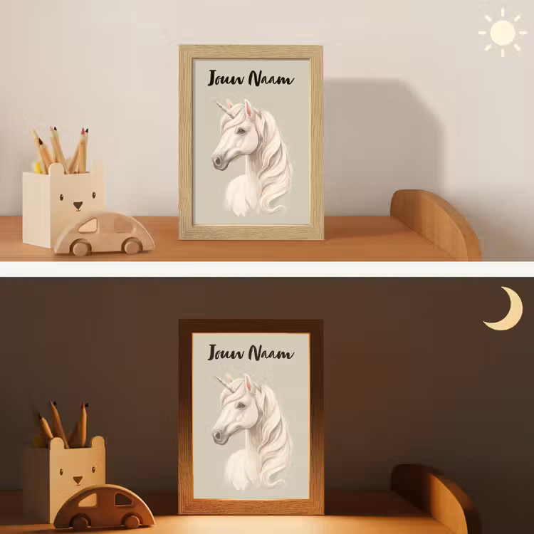 Eenhoorn - Manen - Golven - Wit Light Box met kabel (Kinderlampje) klein -sfeer3_kind