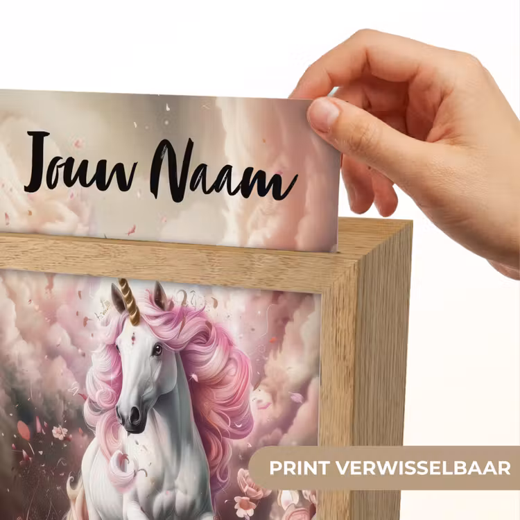 Eenhoorn - Meisje - Roze - Bloemen - Sprookje Light Box met kabel (Kinderlampje) klein -USP_websiteprintNL
