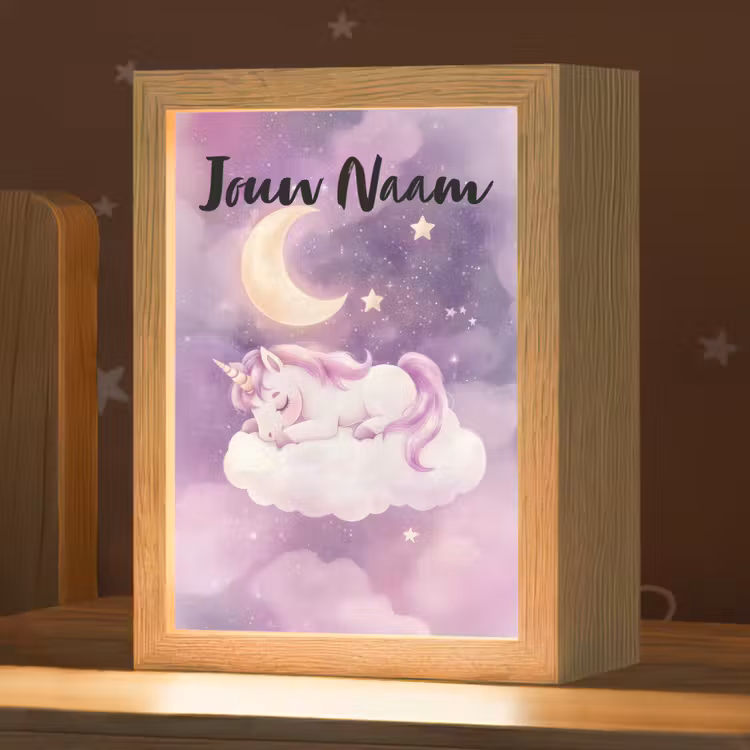 Eenhoorn - Paars - Sterrenhemel - Maan Light Box met kabel (Kinderlampje) klein -zzz_3d_website