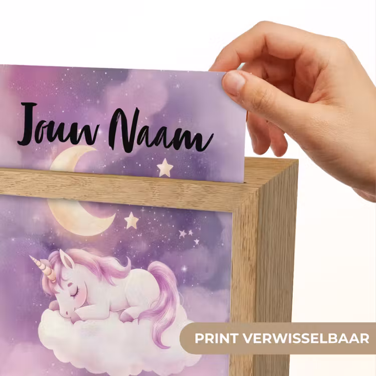 Eenhoorn - Paars - Sterrenhemel - Maan Light Box met kabel (Kinderlampje) klein -USP_websiteprintNL