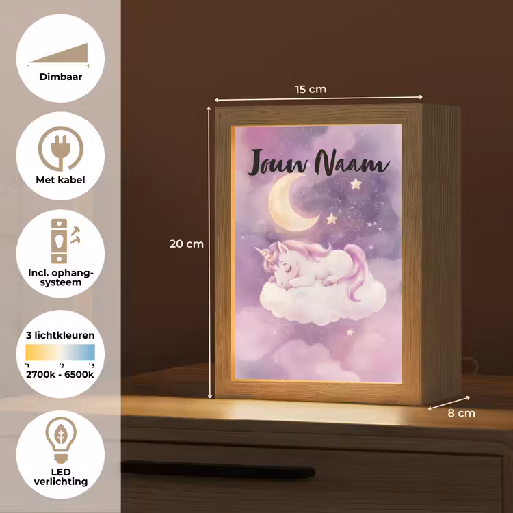 Eenhoorn - Paars - Sterrenhemel - Maan Light Box met kabel (Kinderlampje) klein -USP_NL