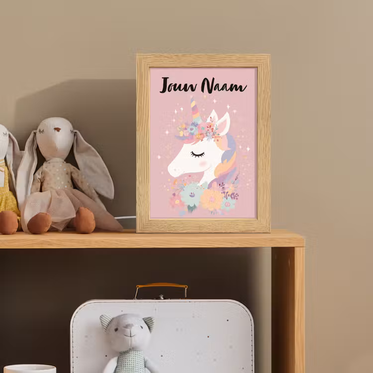 Eenhoorn - Roze - Bloemen Light Box met kabel (Kinderlampje) klein -sfeer2_kind