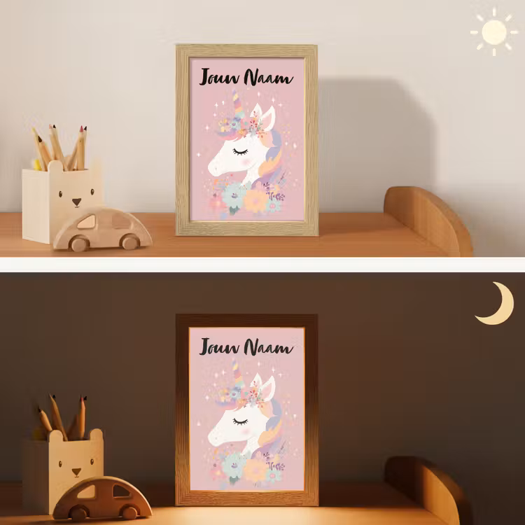 Eenhoorn - Roze - Bloemen Light Box met kabel (Kinderlampje) klein -sfeer3_kind